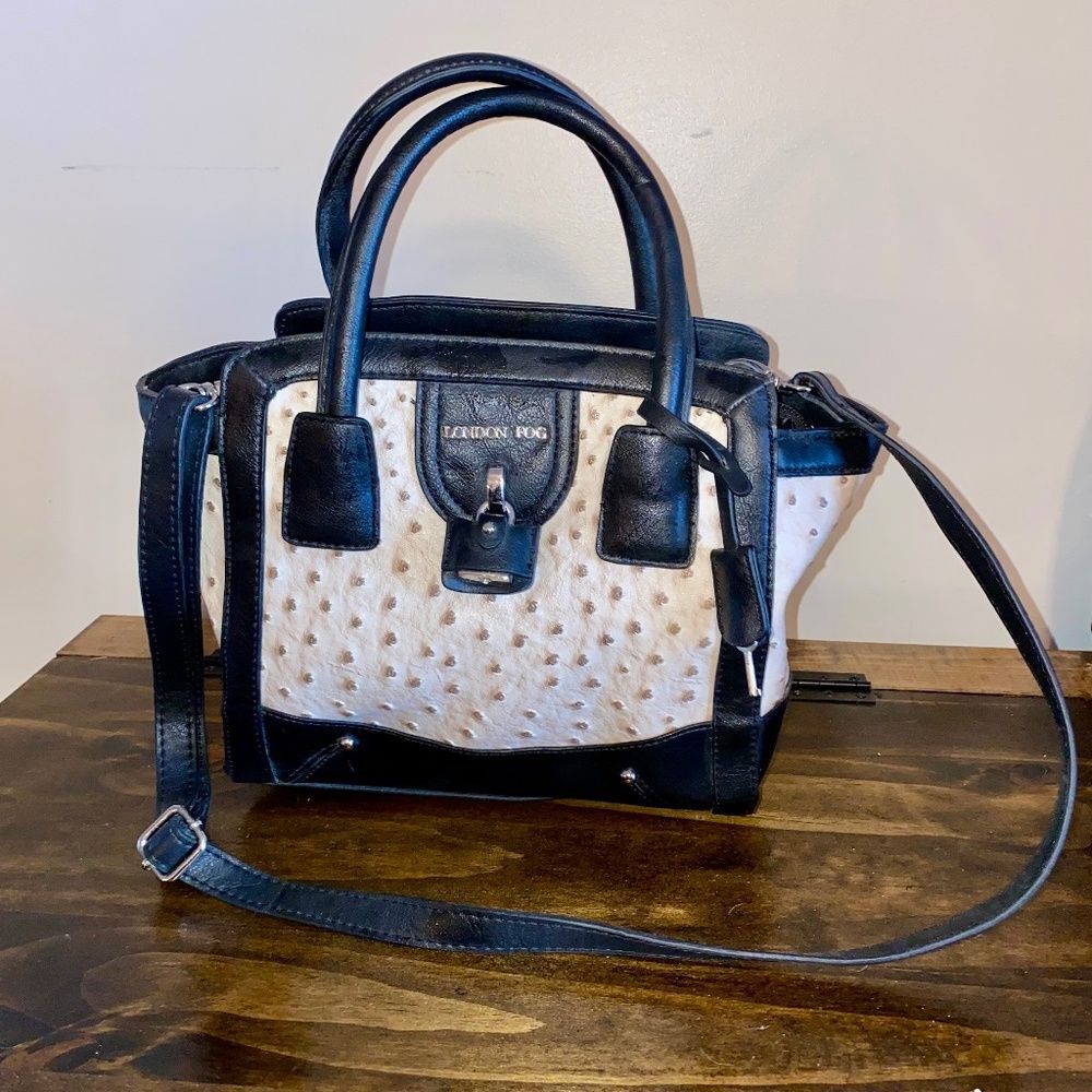 London Fog Faux Leather Ostrich Embossed Womens Shoulder or Crossbody Purse Bag